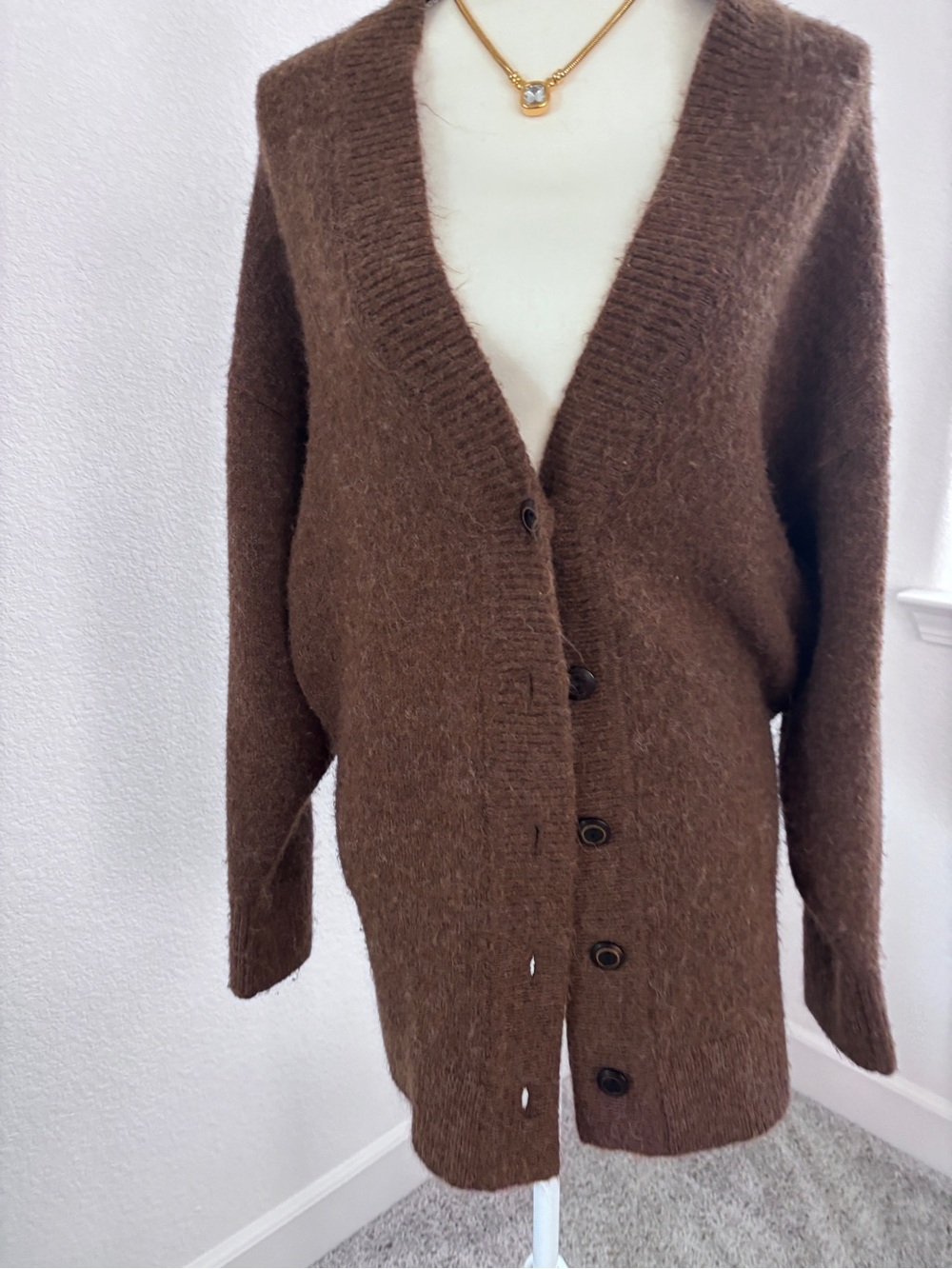 ASTRBrown V-Neck Button Front Women's Sweater Cardigan